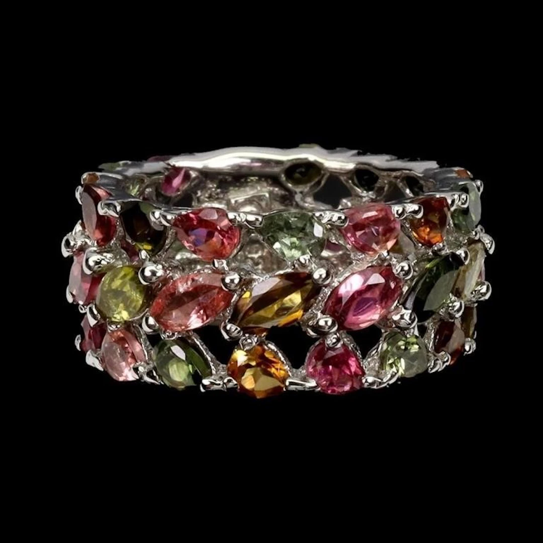 Natural Multi Color Tourmaline Eternity Ring