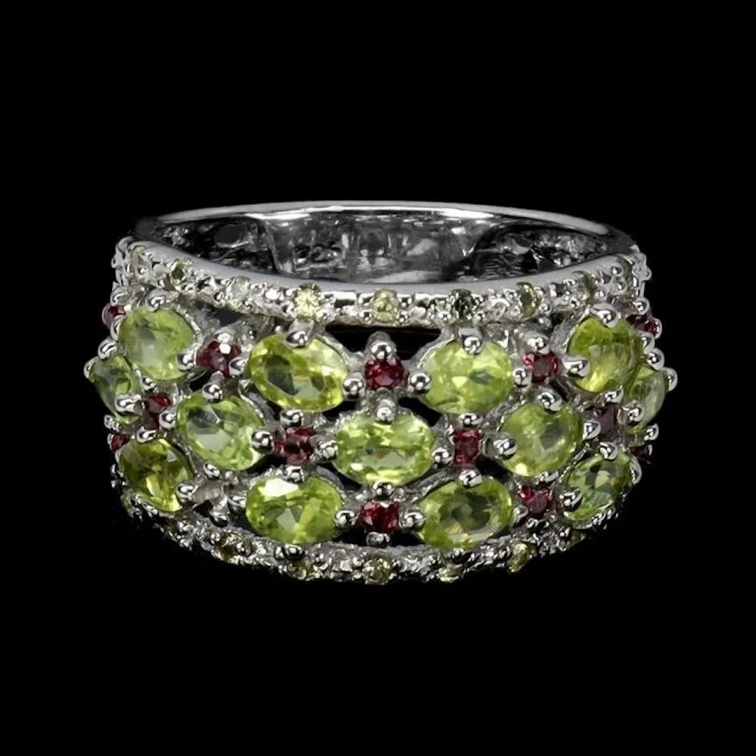 Natural Peridot Rhodolite Sapphire Ring