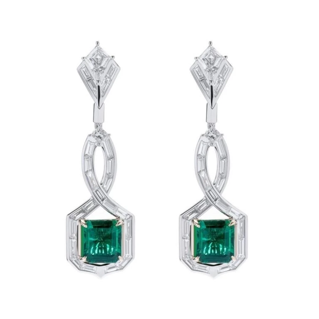 Emerald & Diamond Drop EarRings