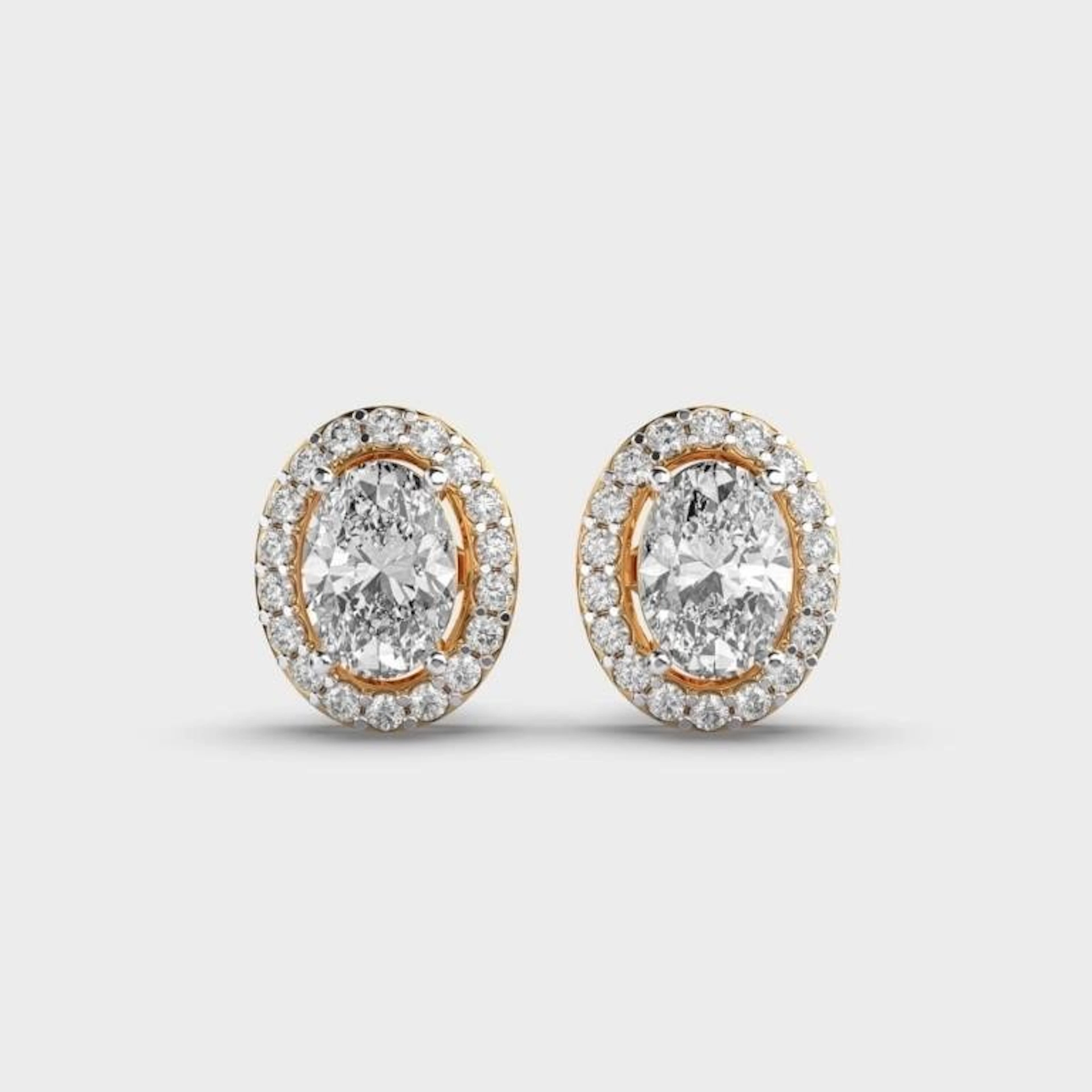 Gold & White Oval Diamond 6 Cts Ear Studs