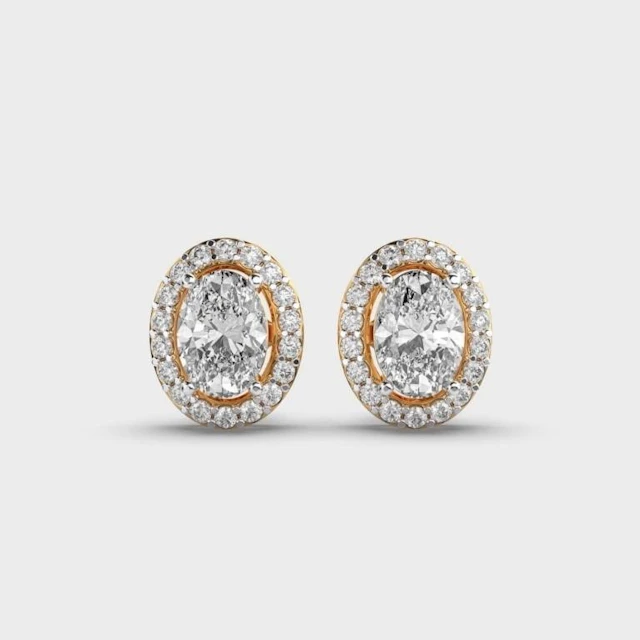 Gold & White Oval Diamond 6 Cts Ear Studs