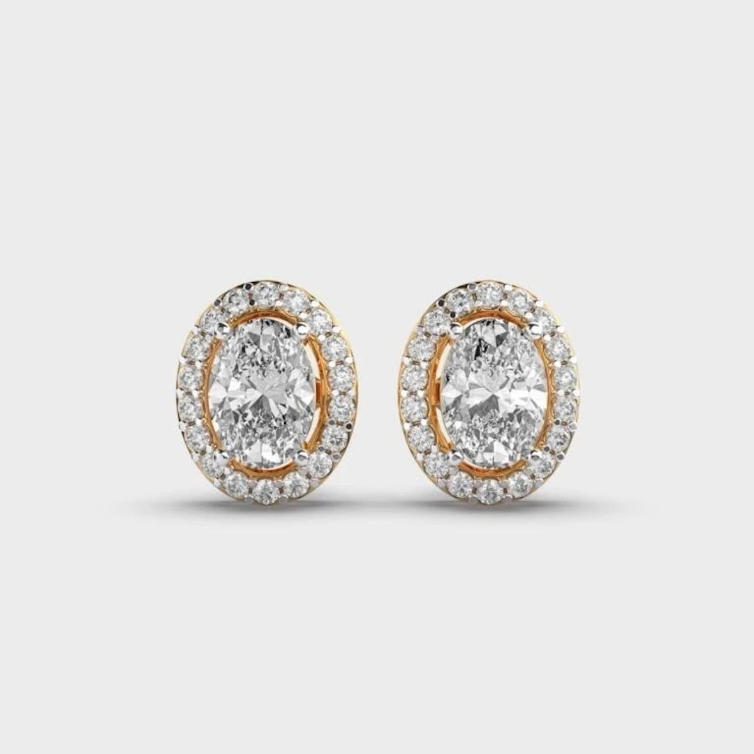Gold & Lab Oval Diamond 8 Cts Ear Studs