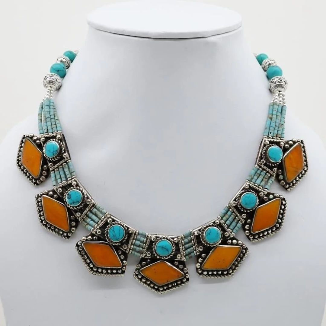 Tibet Natural Stone Tribal Queen Royal Necklace