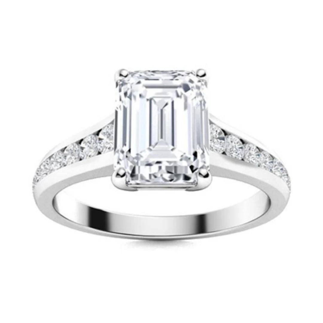 Gold & Lab Octagon Diamond 3.50 Cts Ring - E/VVS