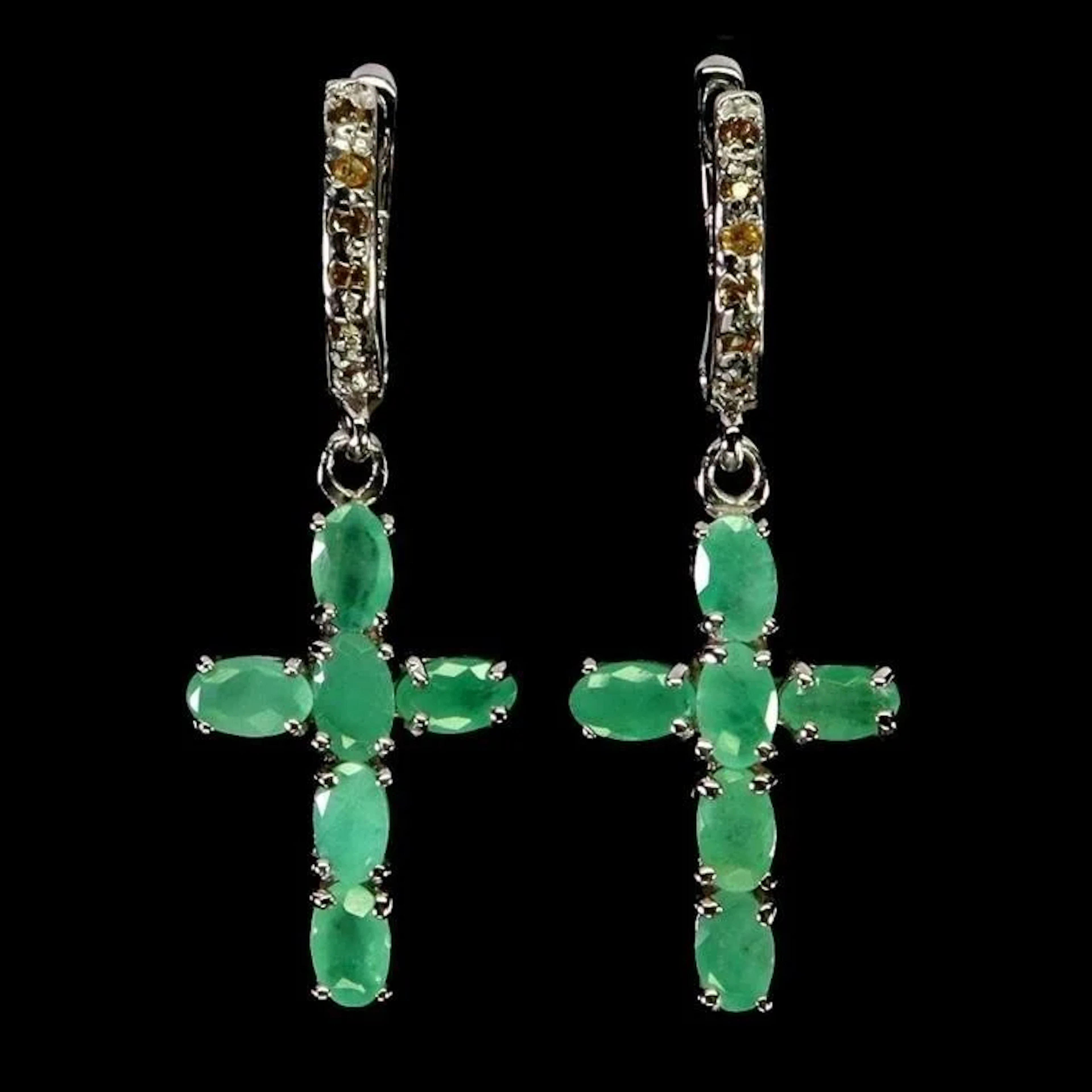 Natural Brazil Emerald Sapphire Earrings