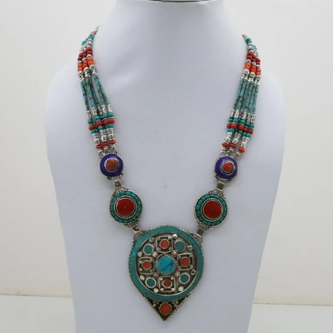 Tibet Natural Stone Tribal Queen Royal Necklace