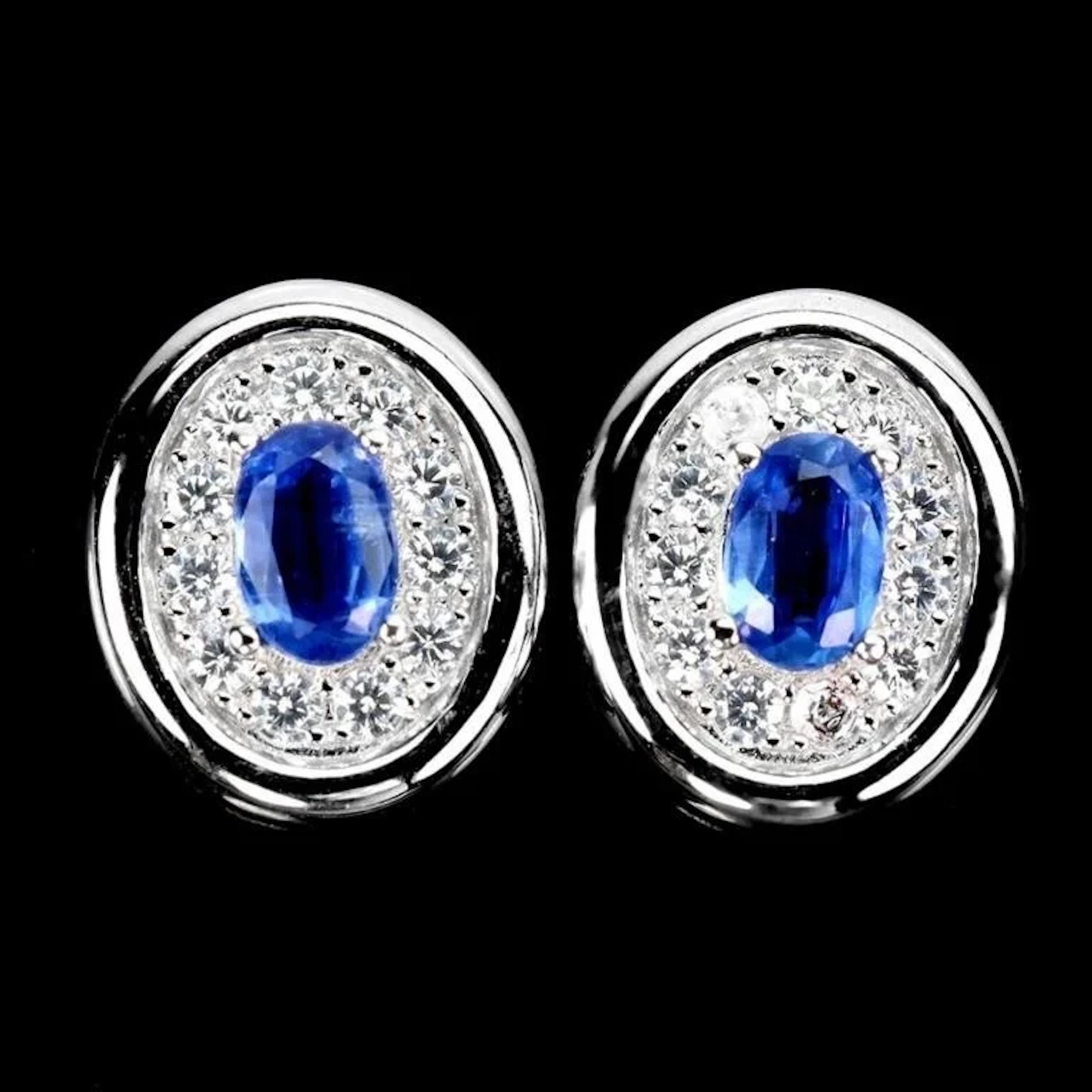Natural Oval Blue Kyanite Earrings