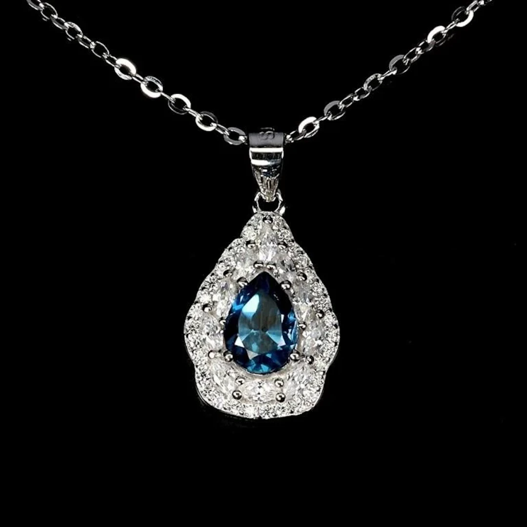 Natural London Blue Topaz Necklace