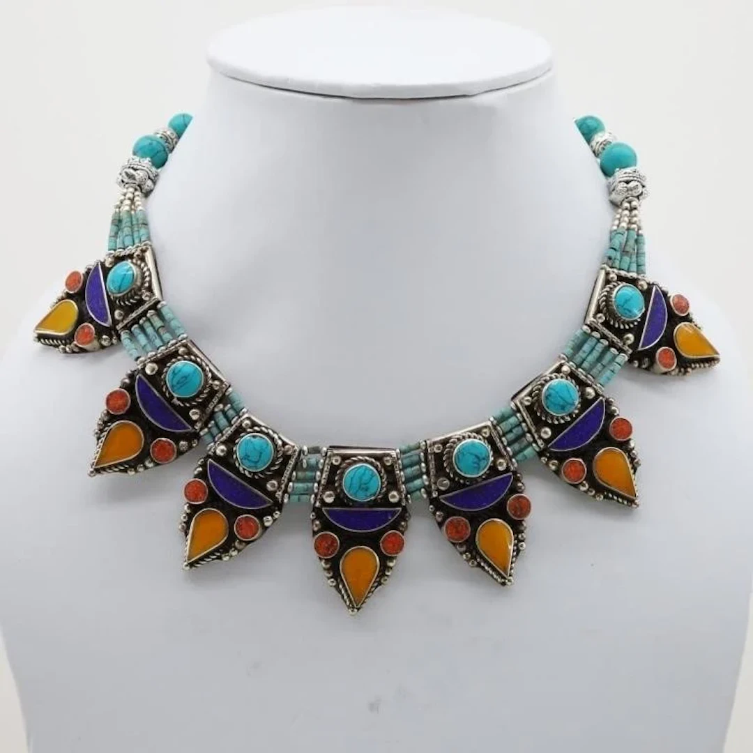 Natural Turquoise & Lapis Handmade Chokar Necklace