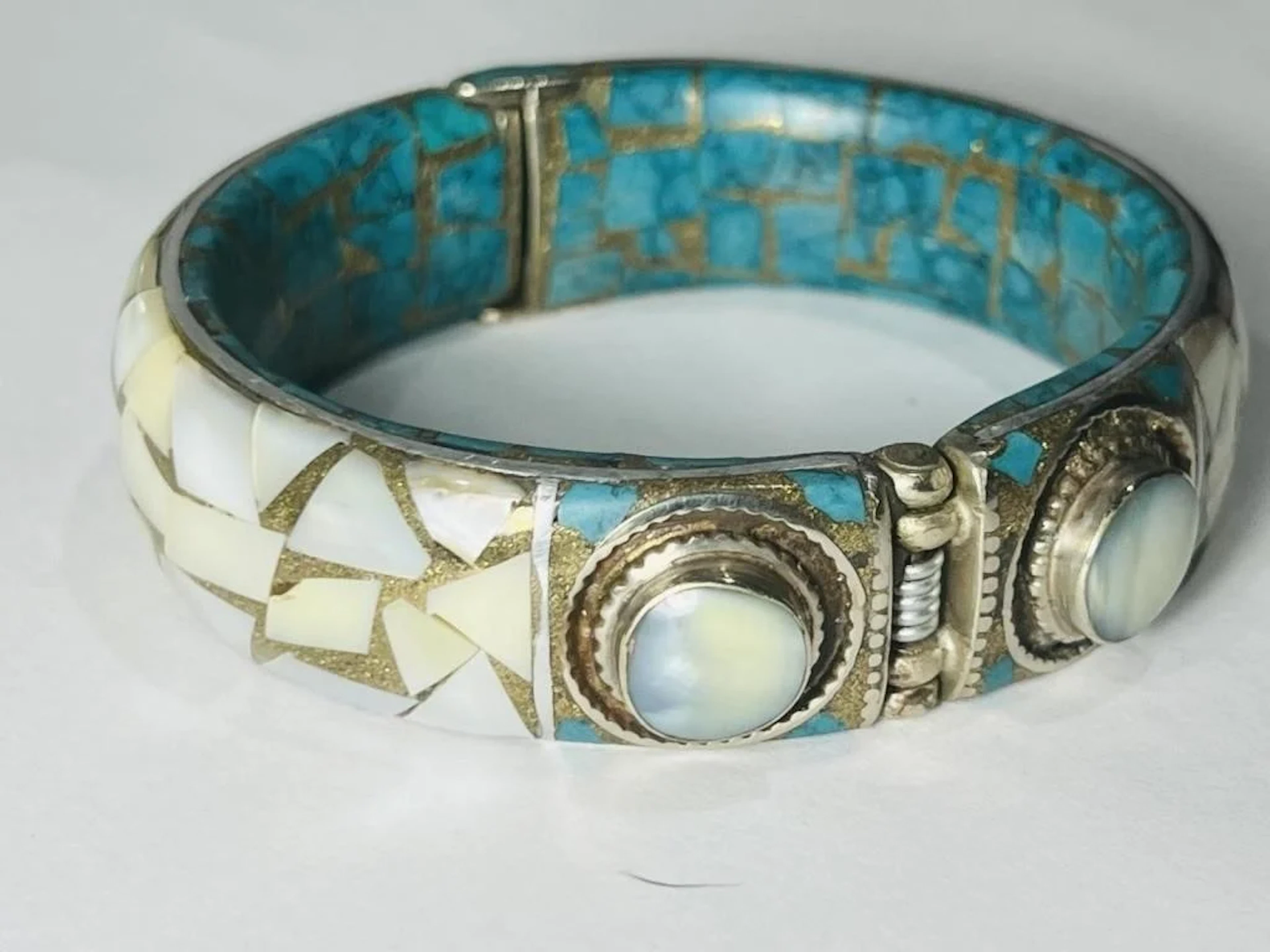 Natural Tibet Hand Made Turquoise & Sea Shell Bang