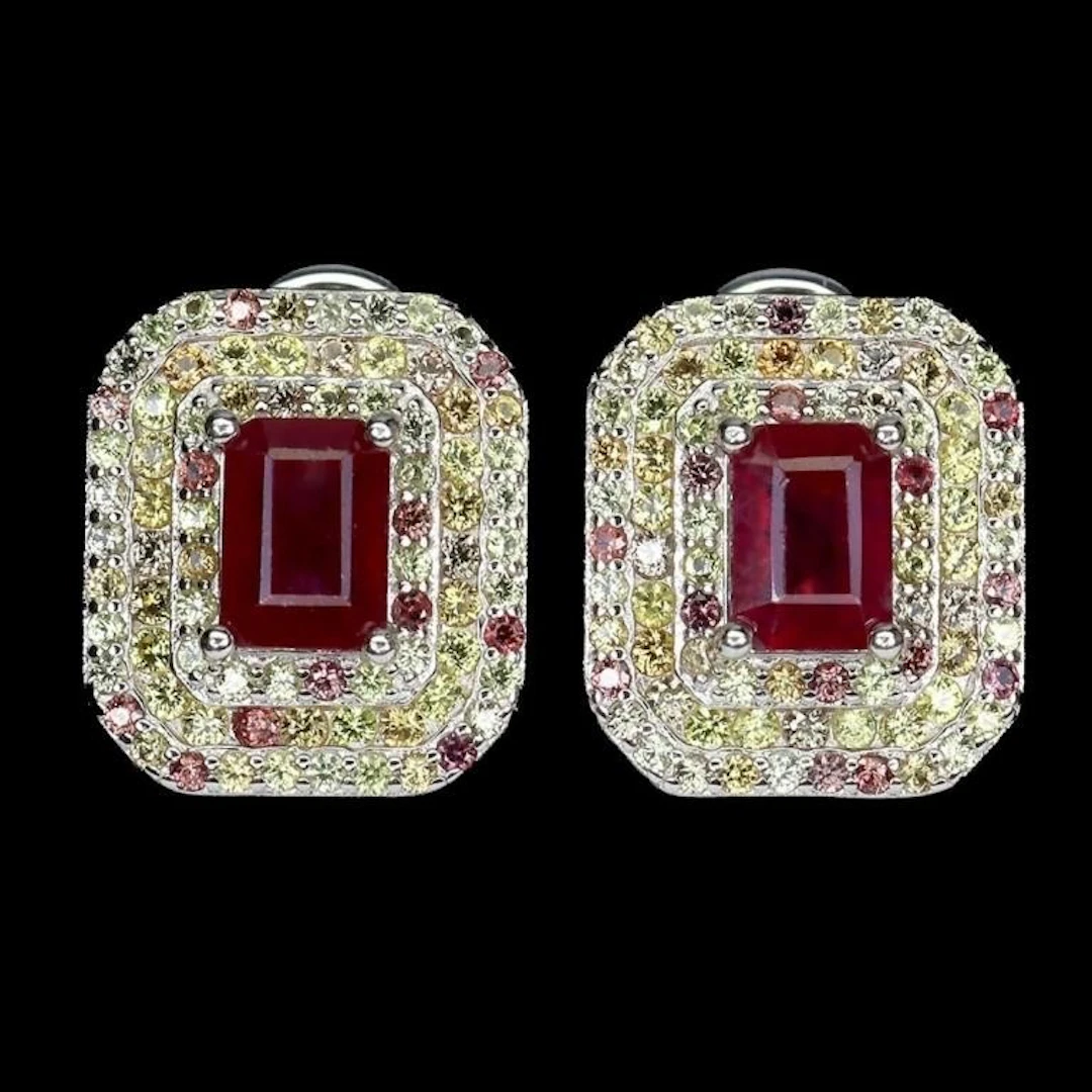 Natural Pigeon Blood Red Ruby & Sapphire Earrings