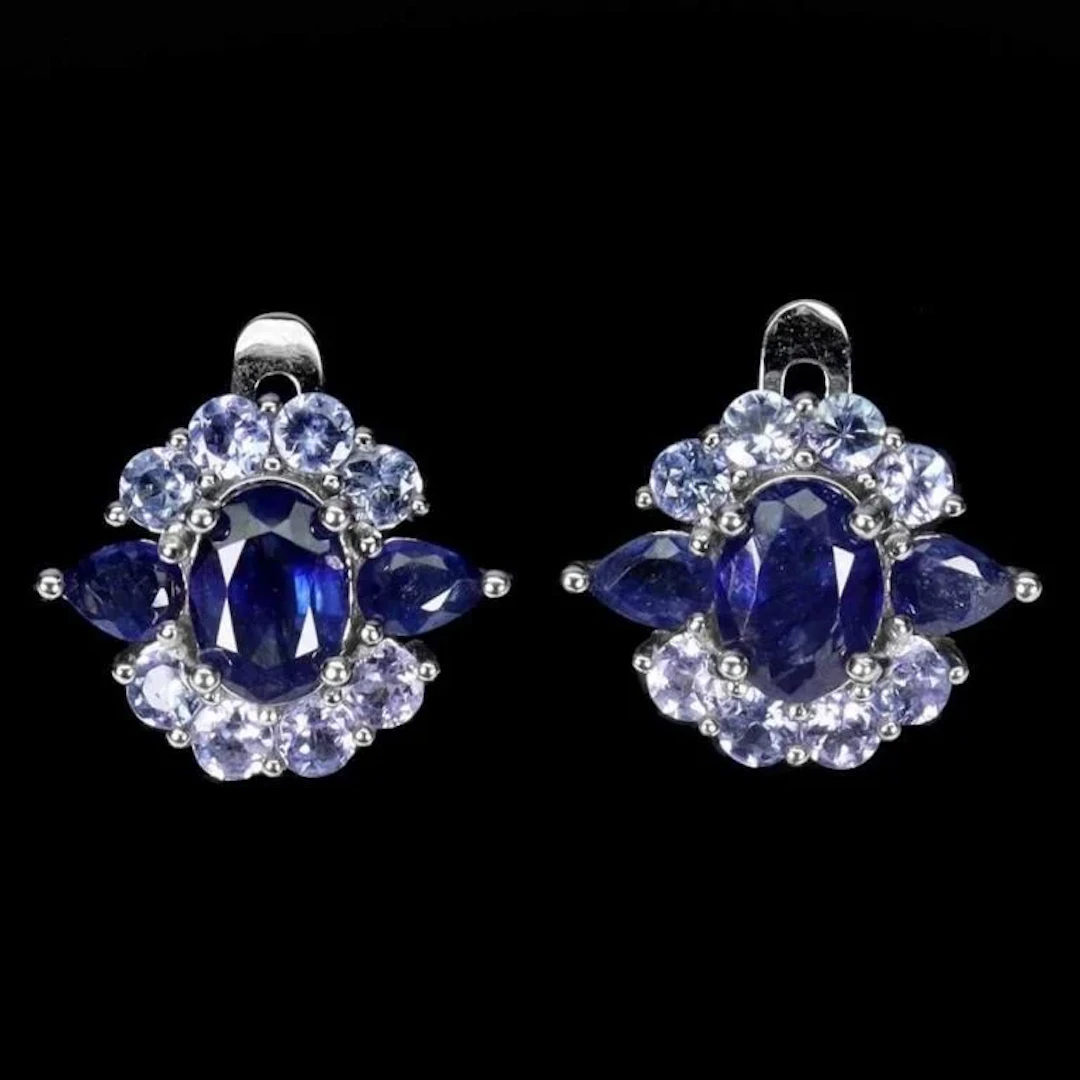Natural Intense Blue Sapphire Tanzanite Earrings