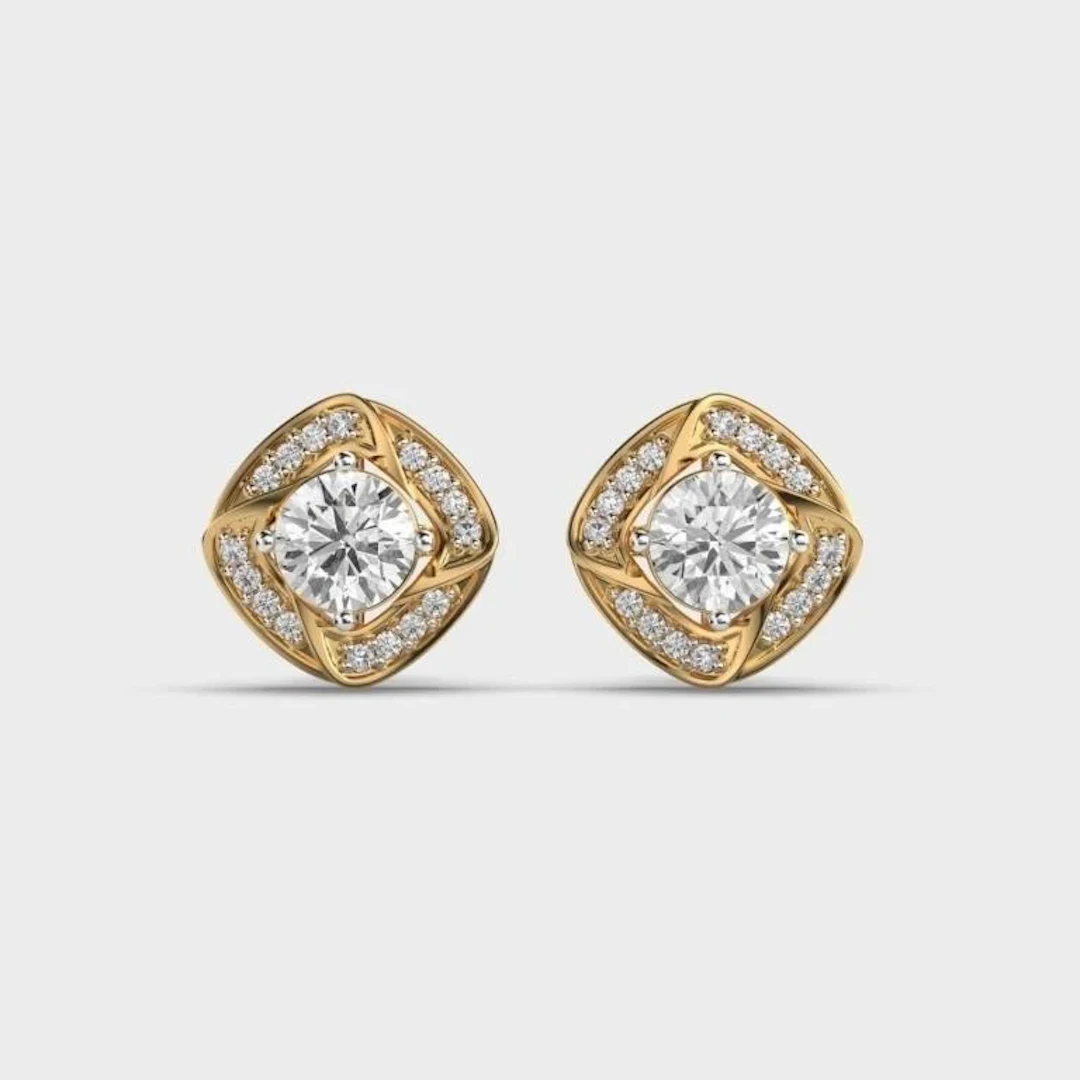 Gold & White Diamonds 2.50 Cts Ear Studs