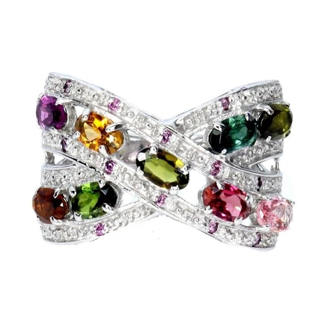 Natural Tourmaline Rhodolite Garnet Cross Ring