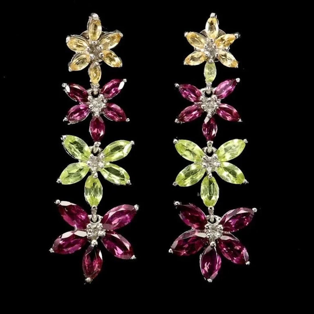 Natural Rhodolite Garnet Peridot Sapphire Earring