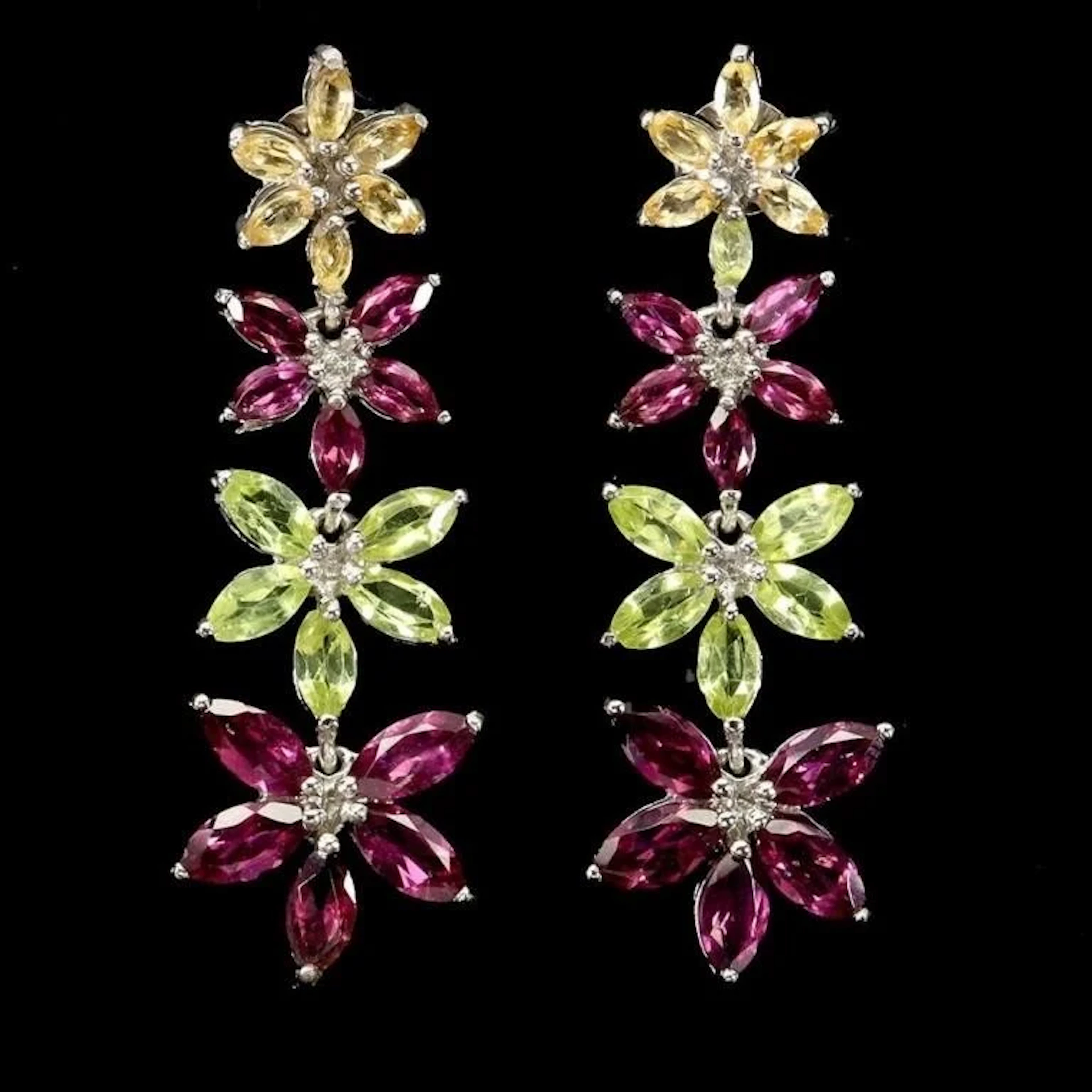 Natural Rhodolite Garnet Peridot Sapphire Earring