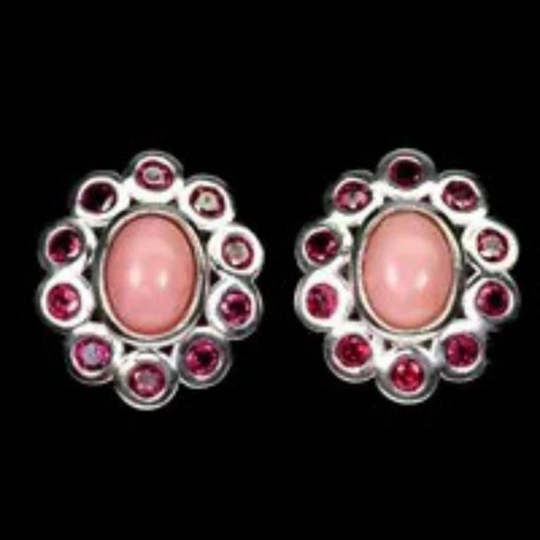 Natural Pink Opal & Rhodolite Earrings