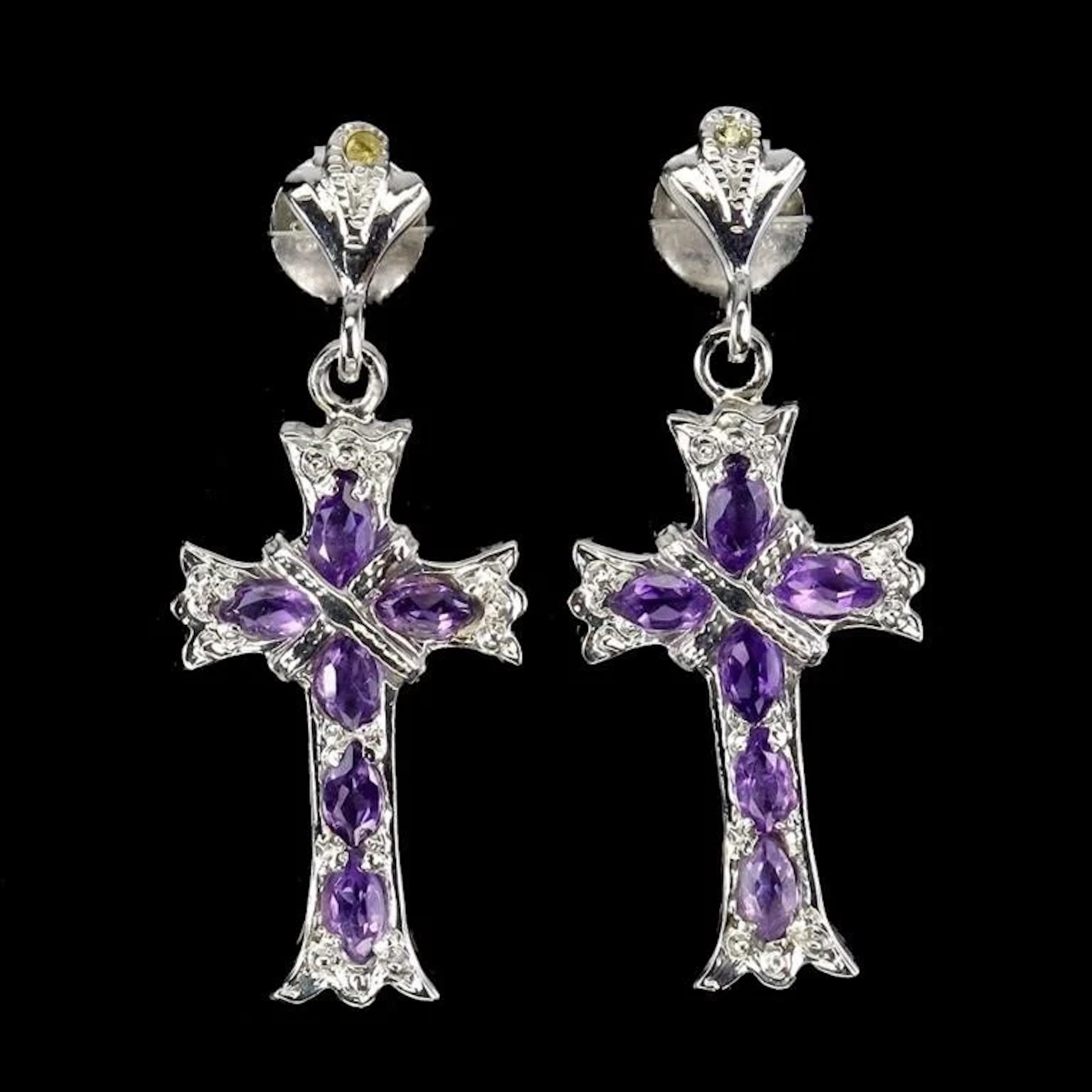 Natural Marquise Amethyst Cross Earrings