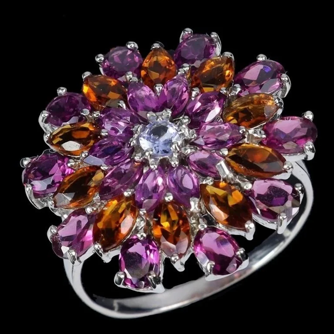 Natural Garnet Citrine Tanzanite Ring