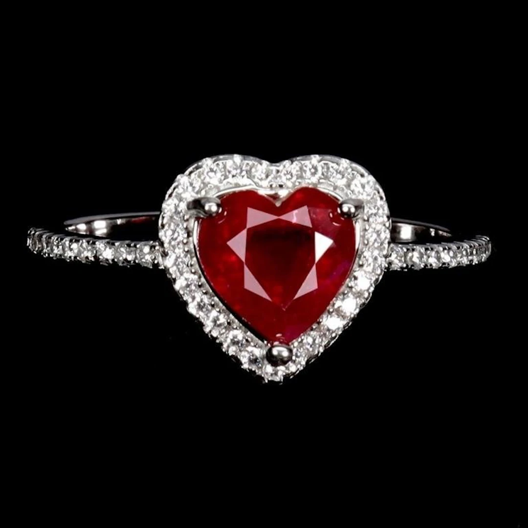 Natural Red Heart Ruby Ring