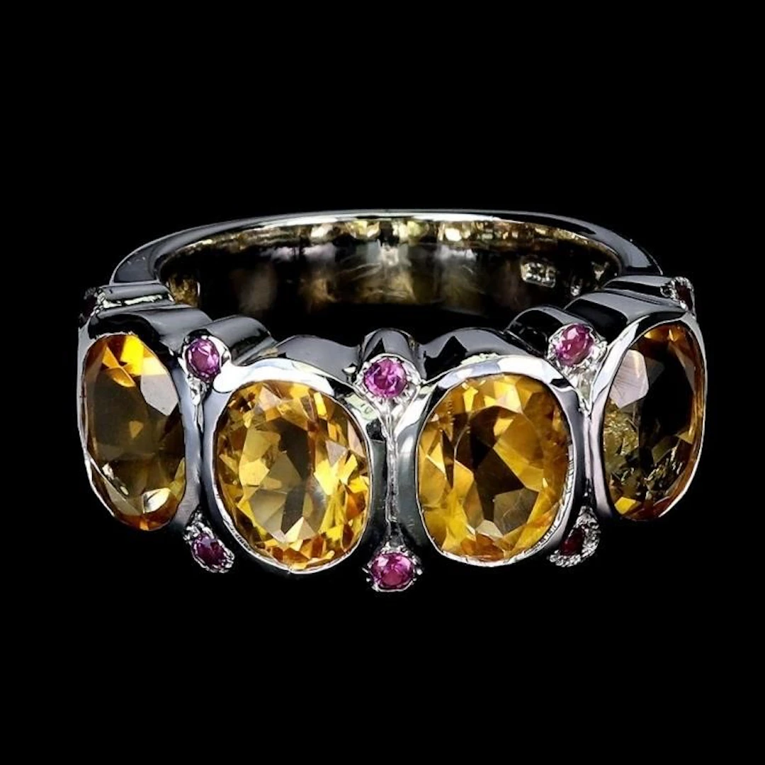 Natural Citrine Rhodolite Garnet Ring