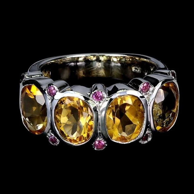 Natural Citrine Rhodolite Garnet Ring
