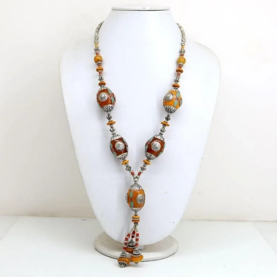 Natural Stone Tribal Queen Tibet Amber Royal Neckl