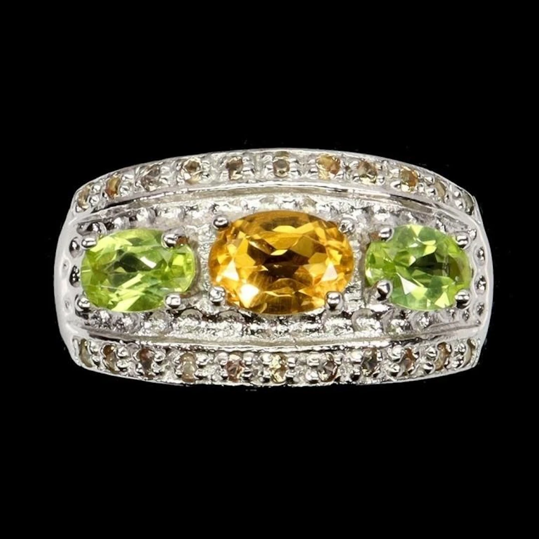 Natural Citrine Peridot Sapphire Ring