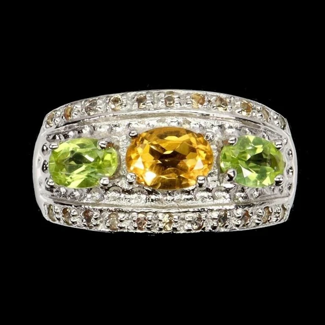 Natural Citrine Peridot Sapphire Ring