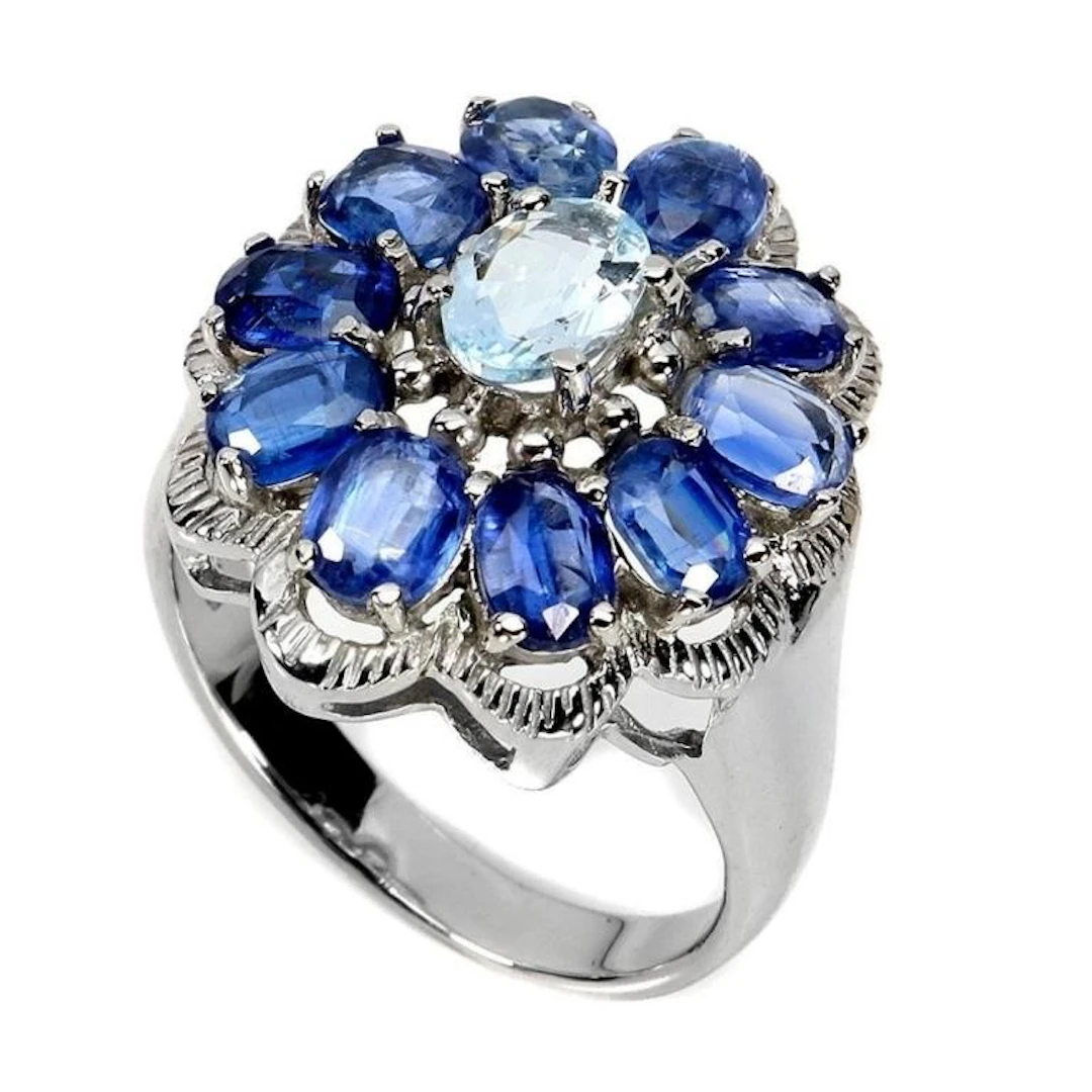 Natural Aquamarine & Kyanite Ring