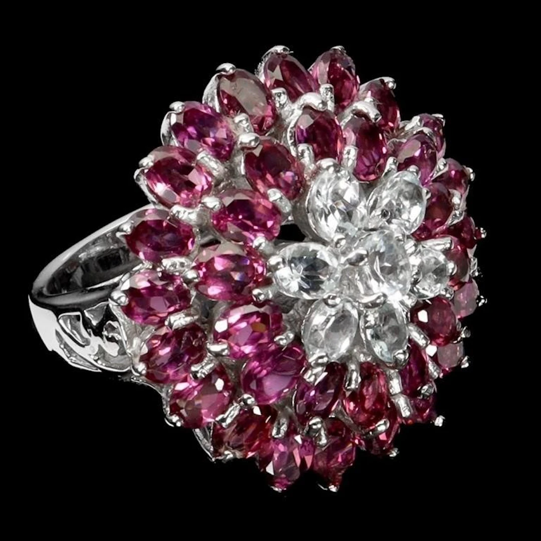 Natural Aquamarine Rhodolite Garnet Ring