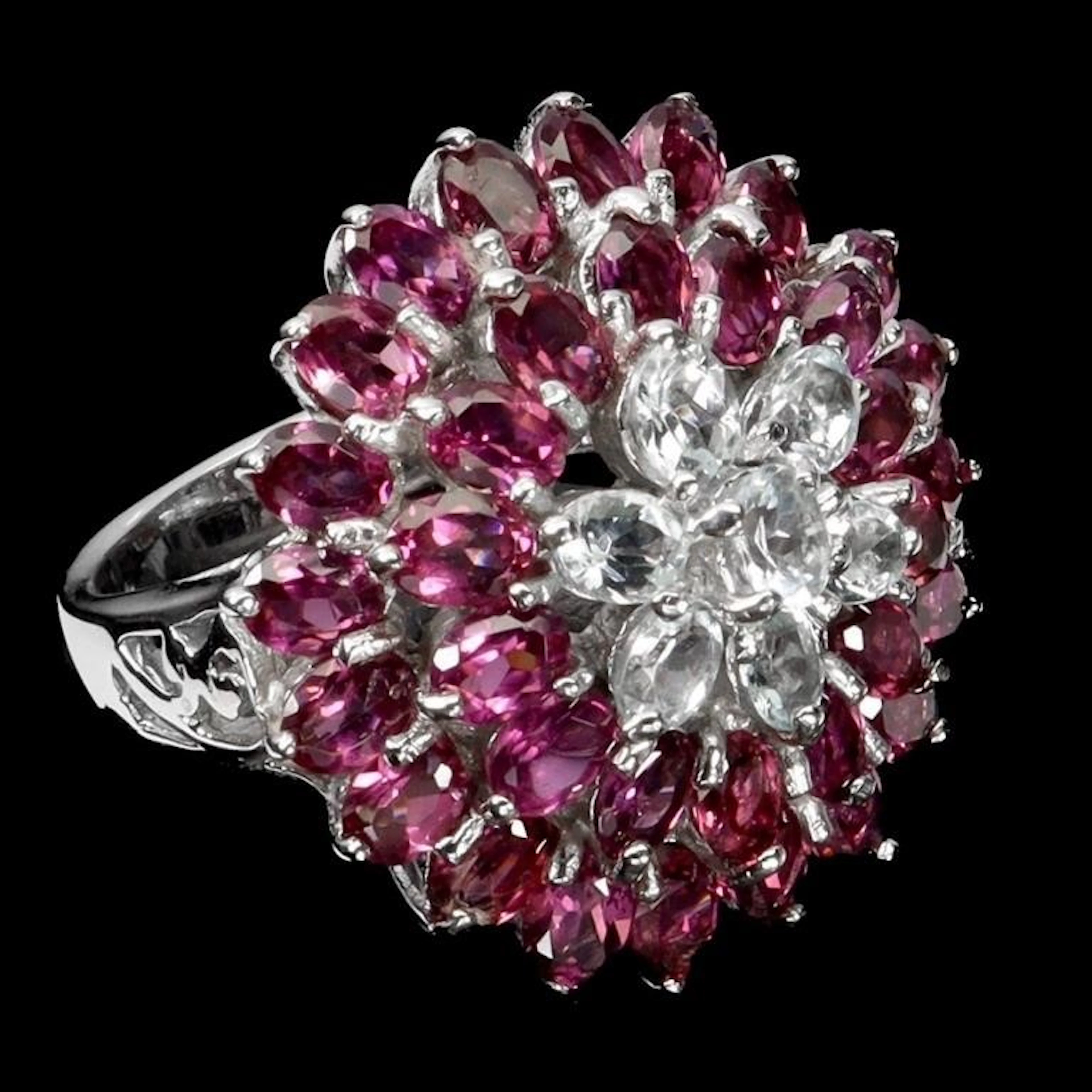 Natural Aquamarine Rhodolite Garnet Ring