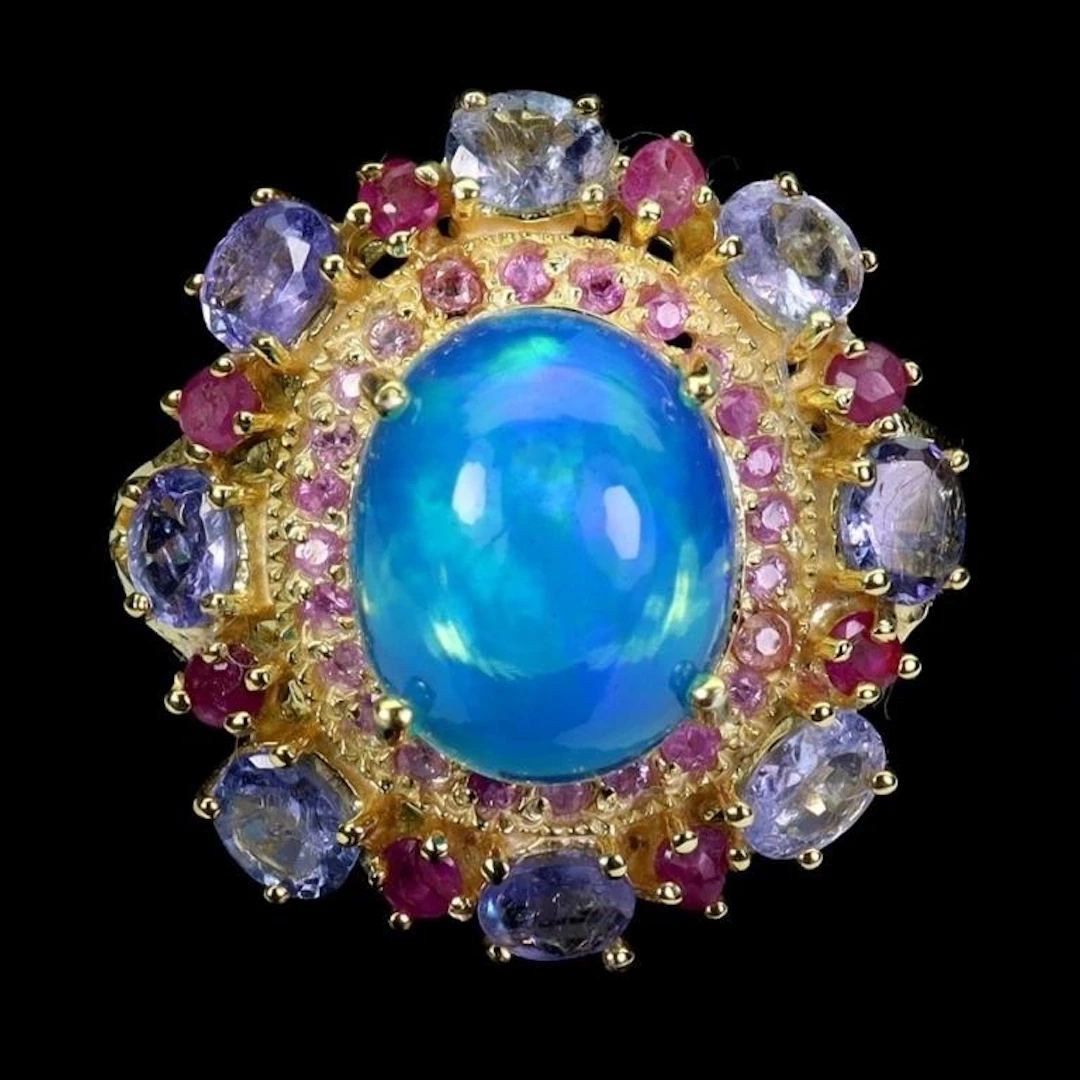 Natural Ethopian Blue Opal & Tanzanite Ring