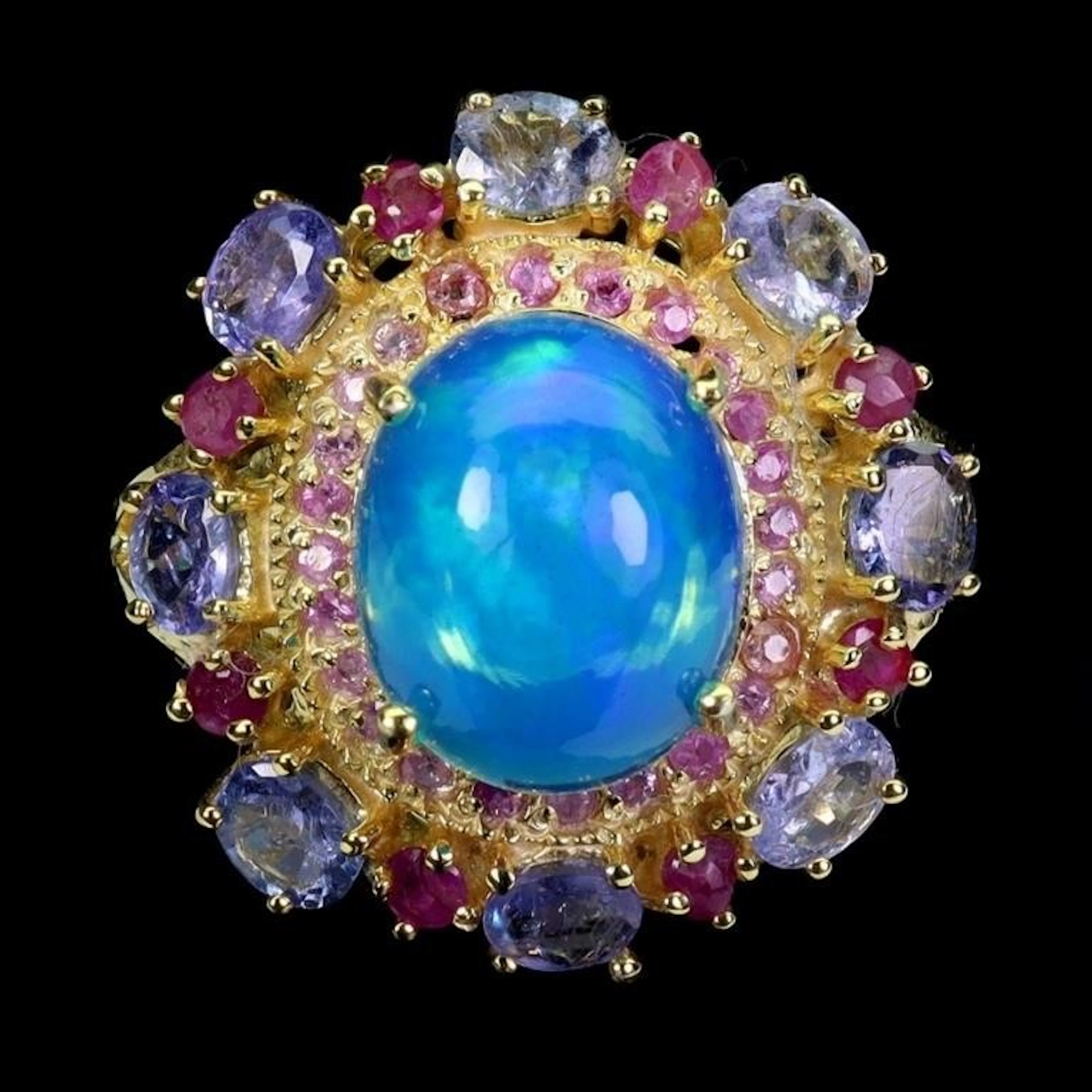 Natural Ethopian Blue Opal & Tanzanite Ring