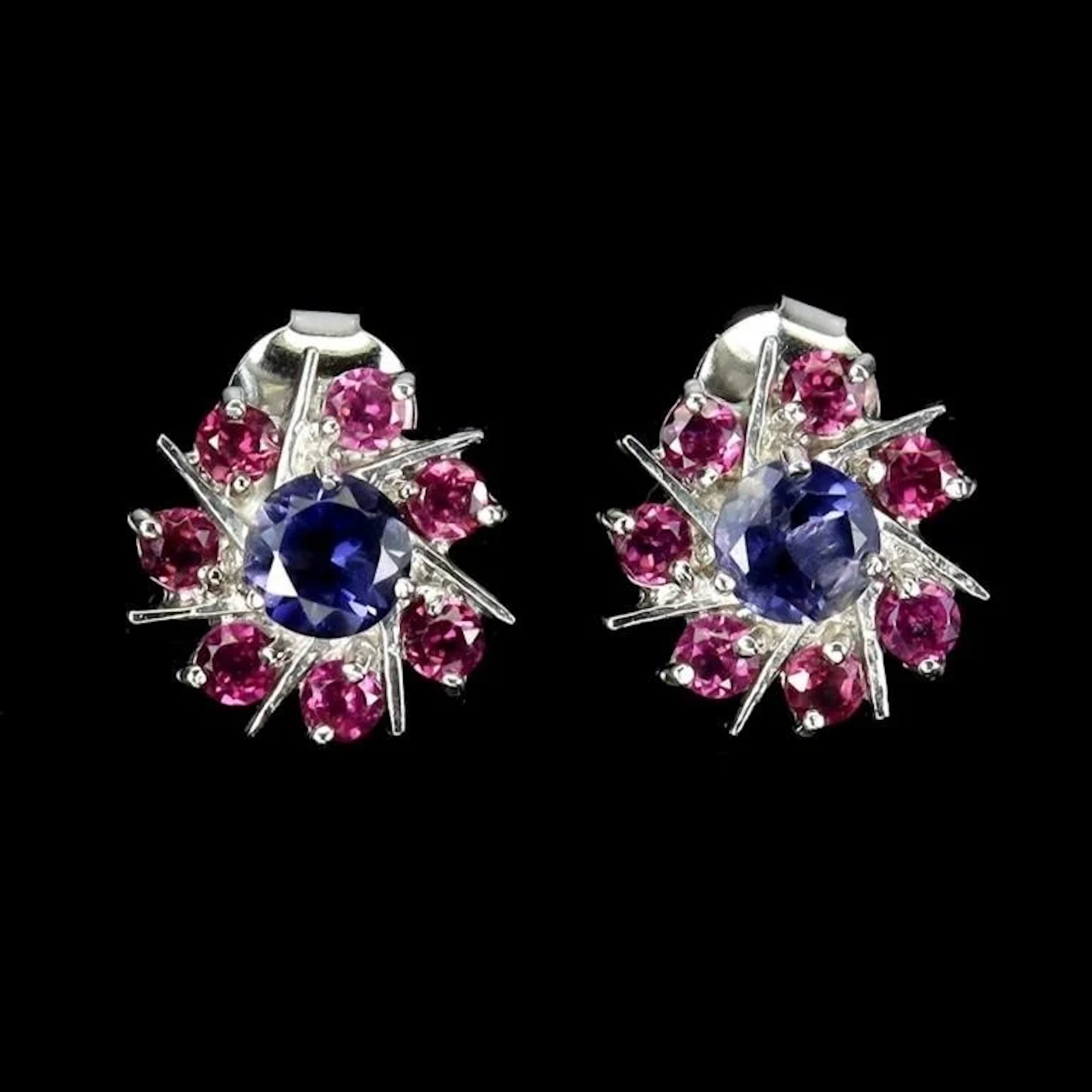 Natural Iolite Rhodolite Garnet Earrings