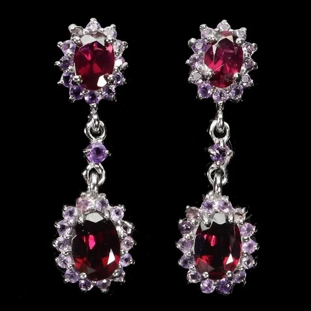Natural Rhodolite Garnet Earrings