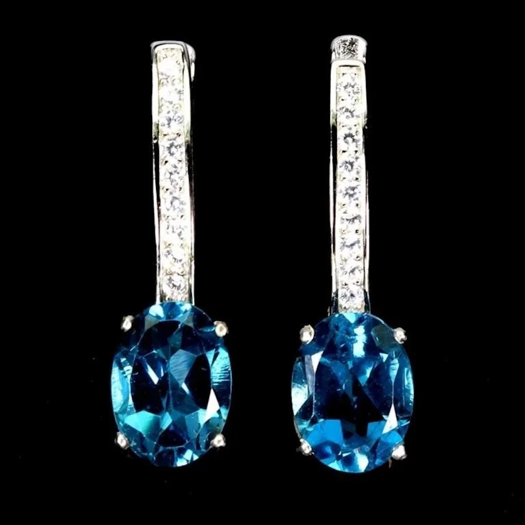 Natural Brazil London Blue Topaz Earrings