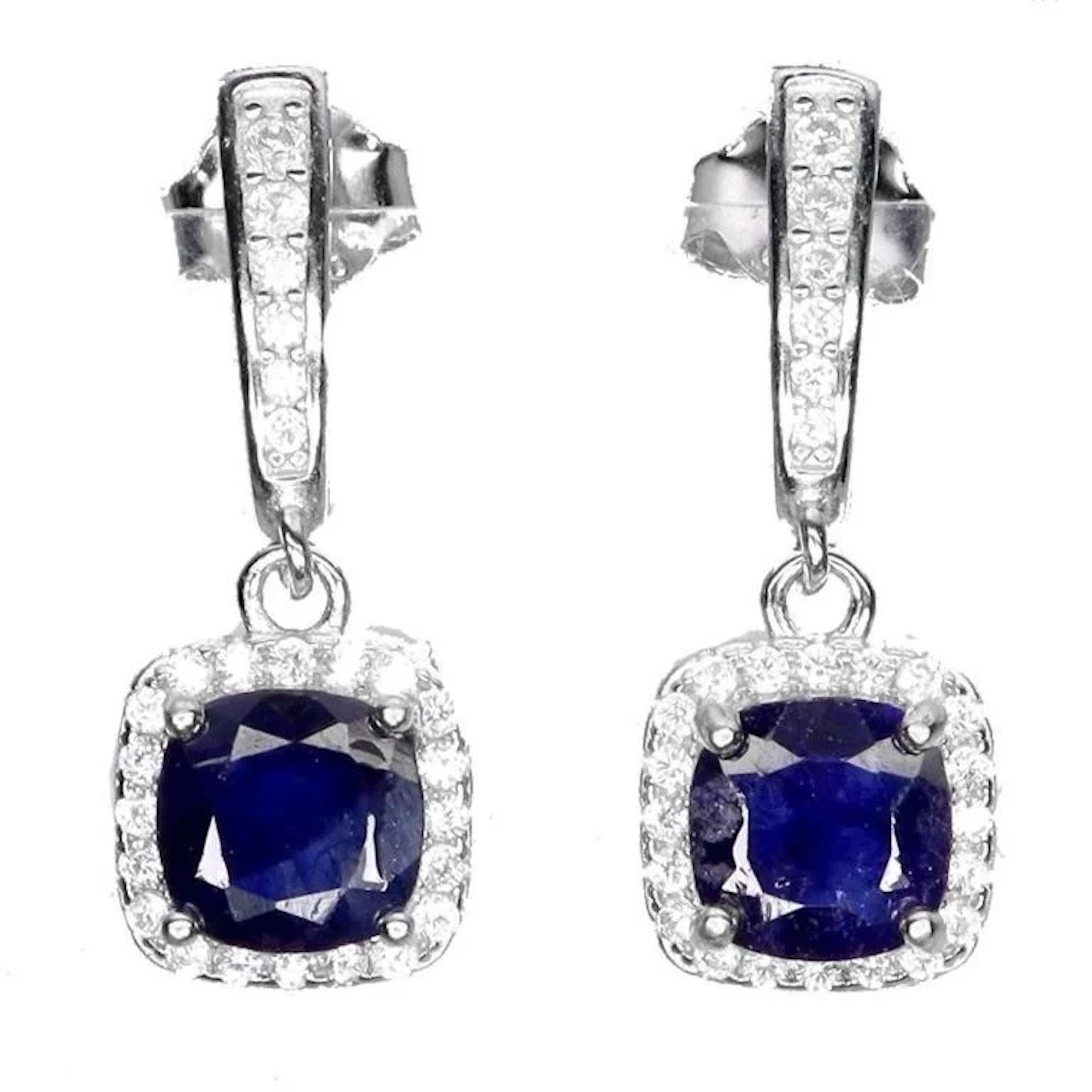 Natural Intense Blue Sapphire Earrings
