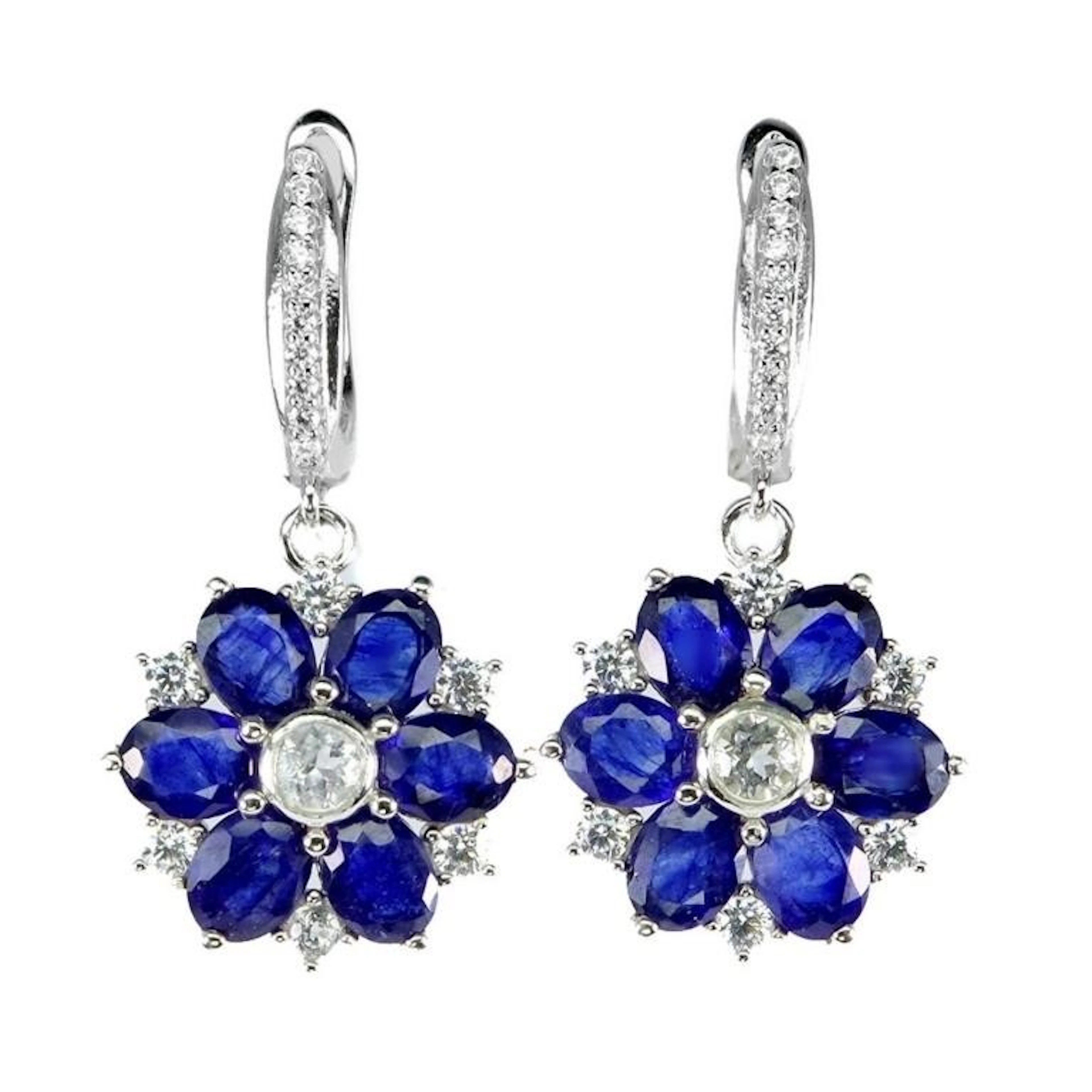 Natural Intense Blue Sapphire Earrings
