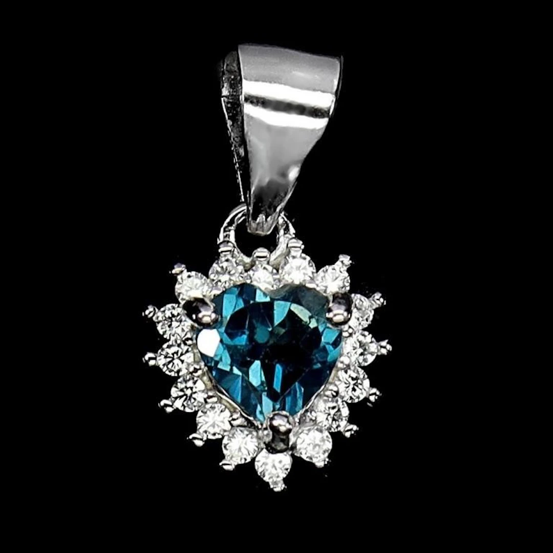 Natural London Blue Topaz Heart Pendant