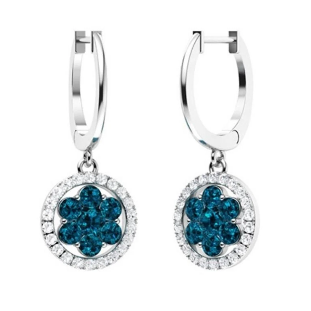 Gold Natural London Topaz Diamonds Drop EarRings