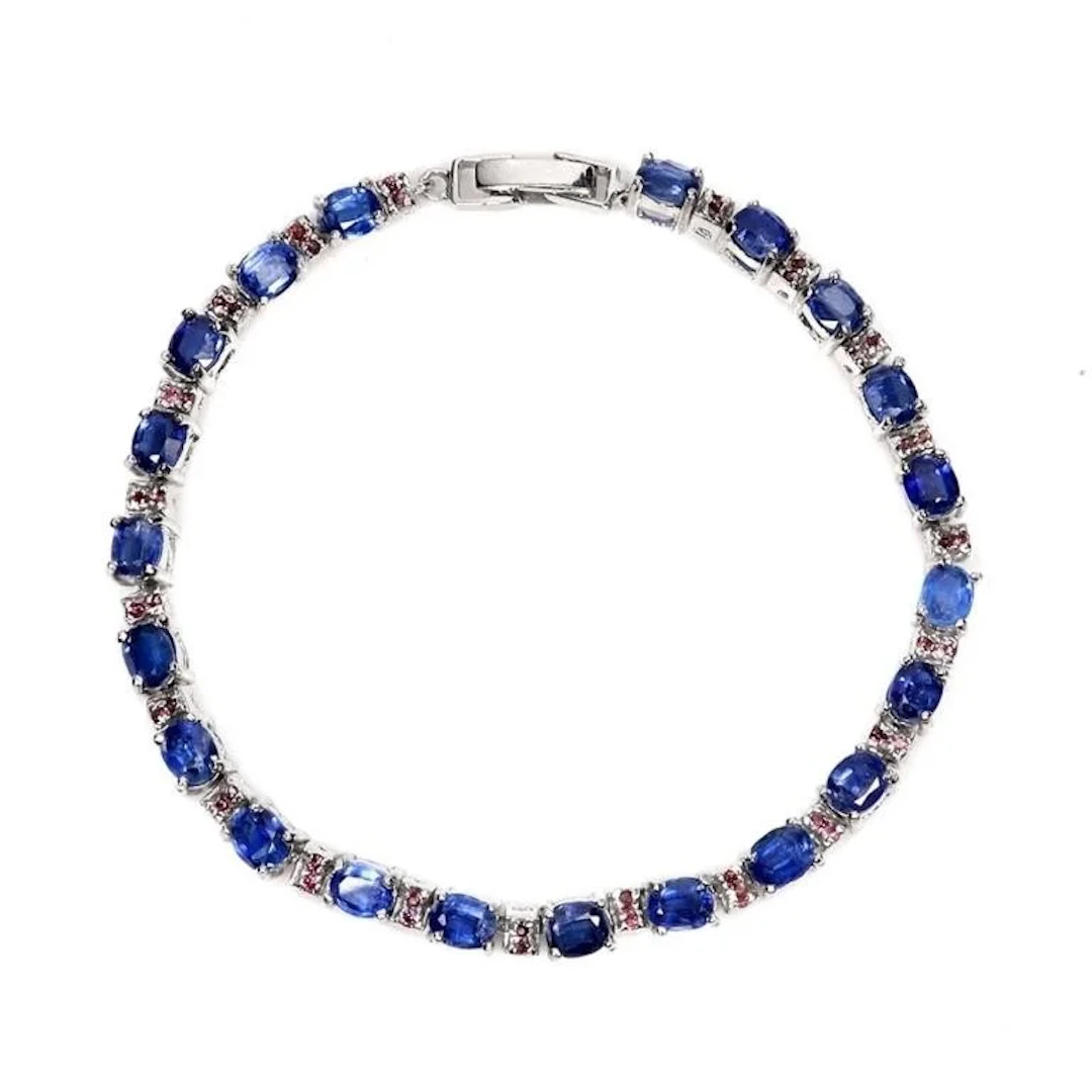 Natural Oval Kyanite & Rhodolite Garnet Bracelet