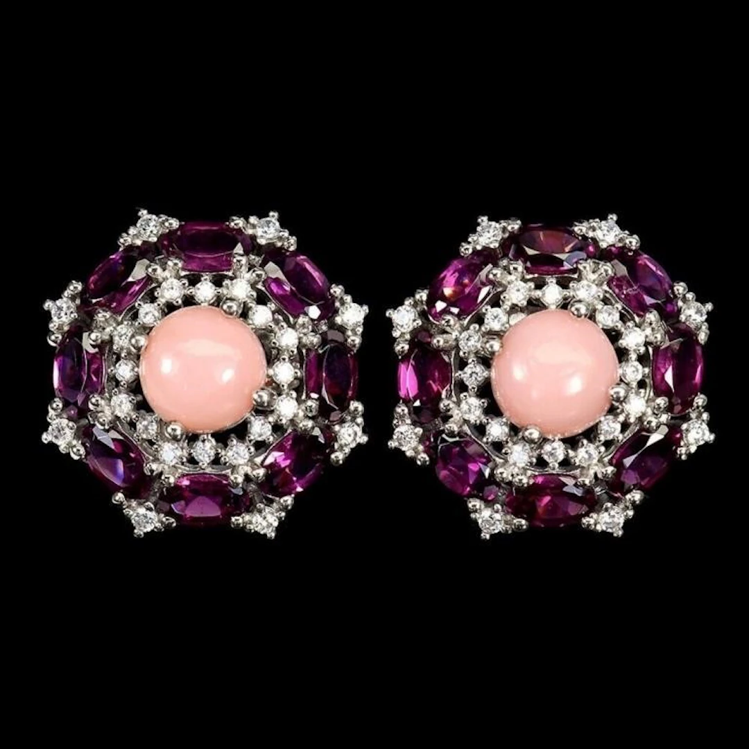 Natural Pink Opal & Rhodolite Earrings