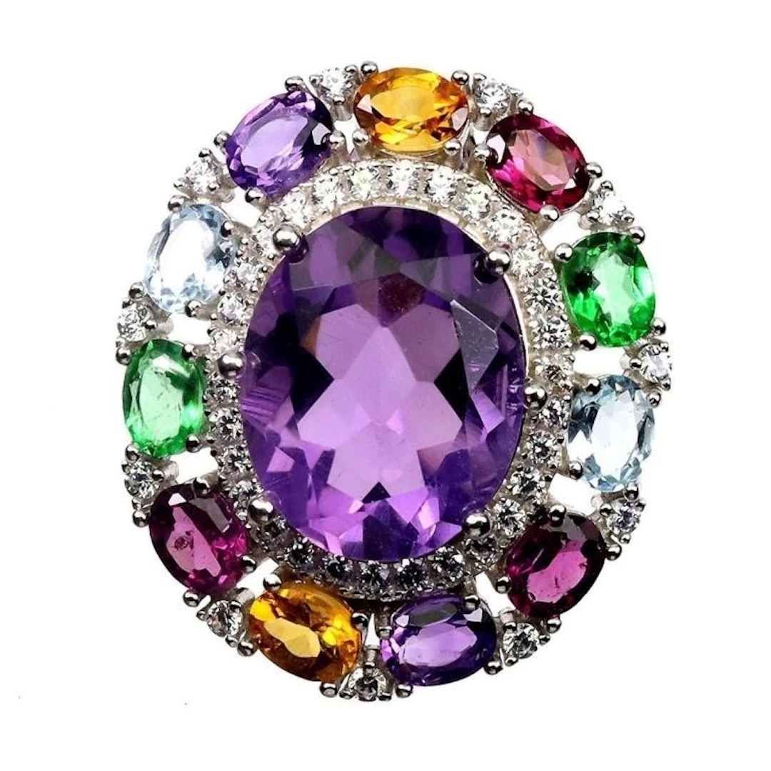 Natural Amethyst & Multi Stones Pendant