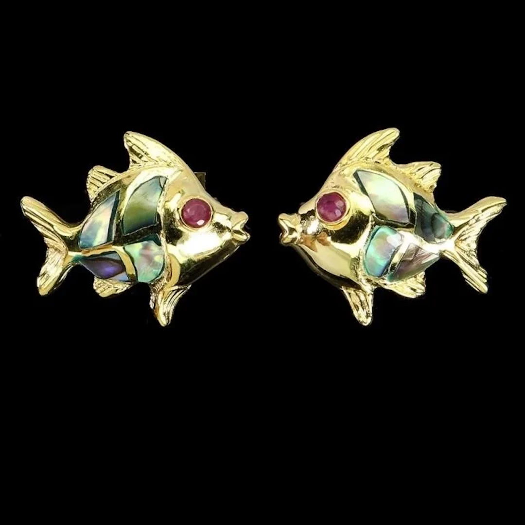 Natural Burma Ruby & Mother of Pearl Earrings
