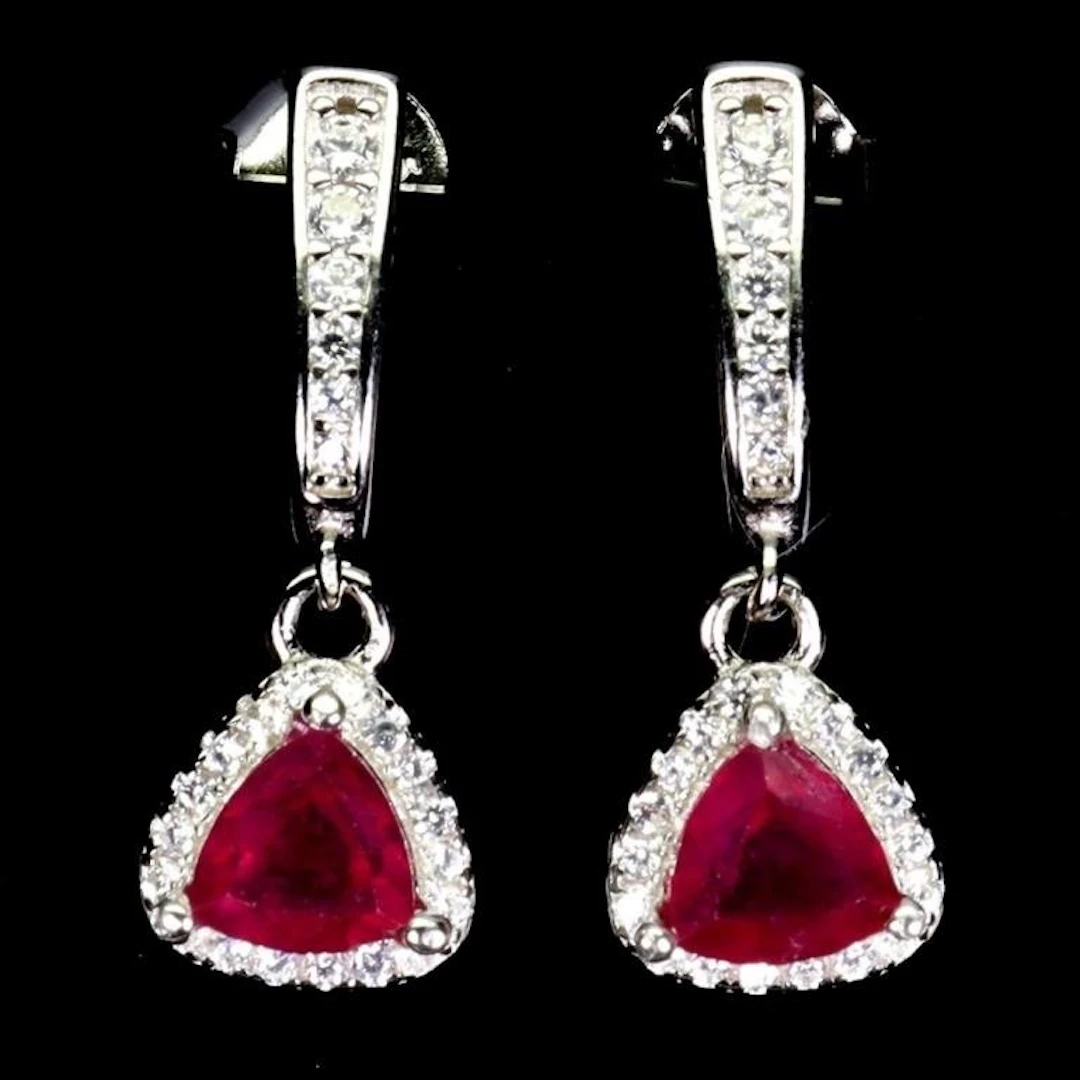 Natural Trillion Red Ruby Earrings