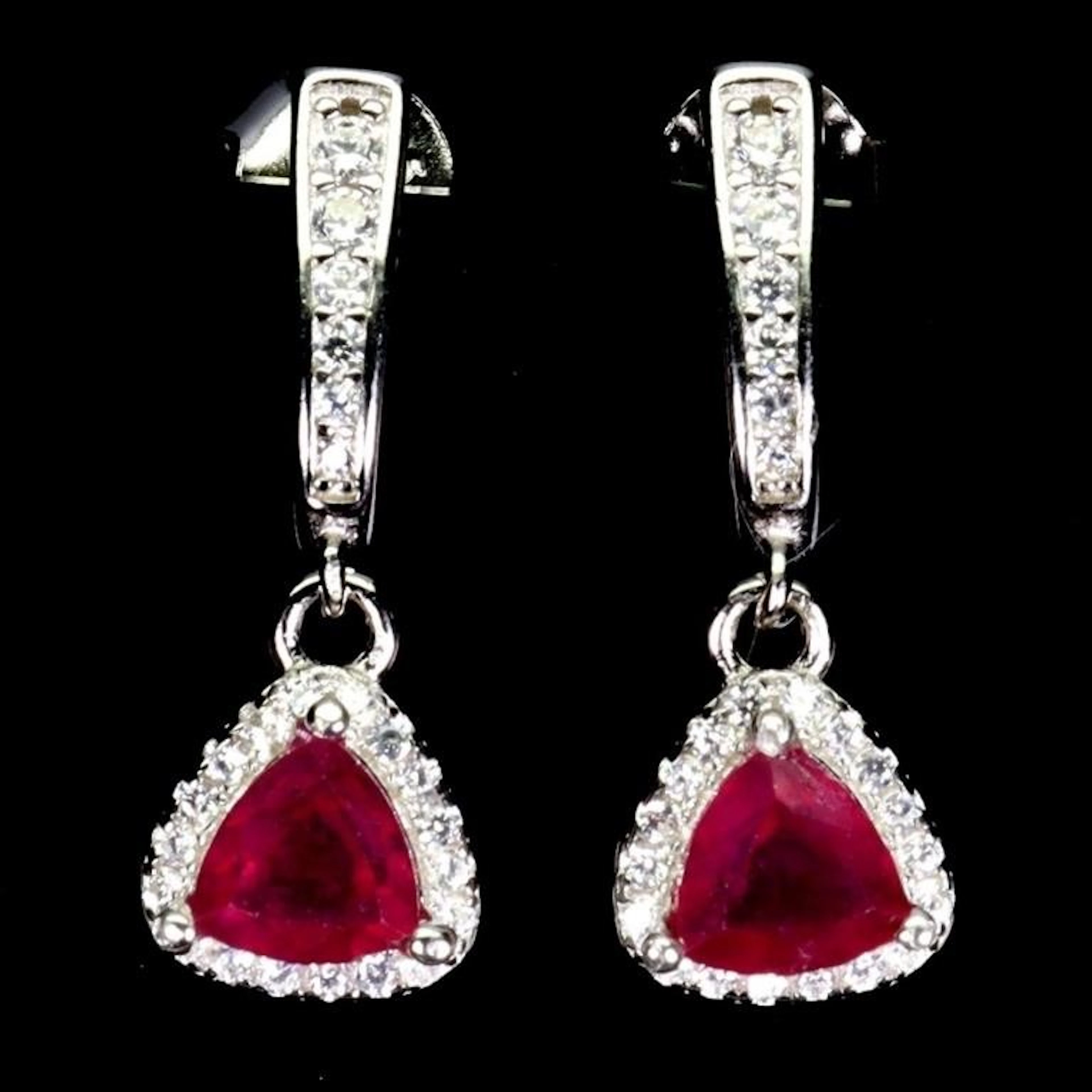 Natural Trillion Red Ruby Earrings