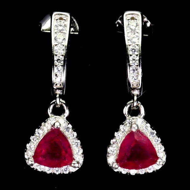 Natural Trillion Red Ruby Earrings