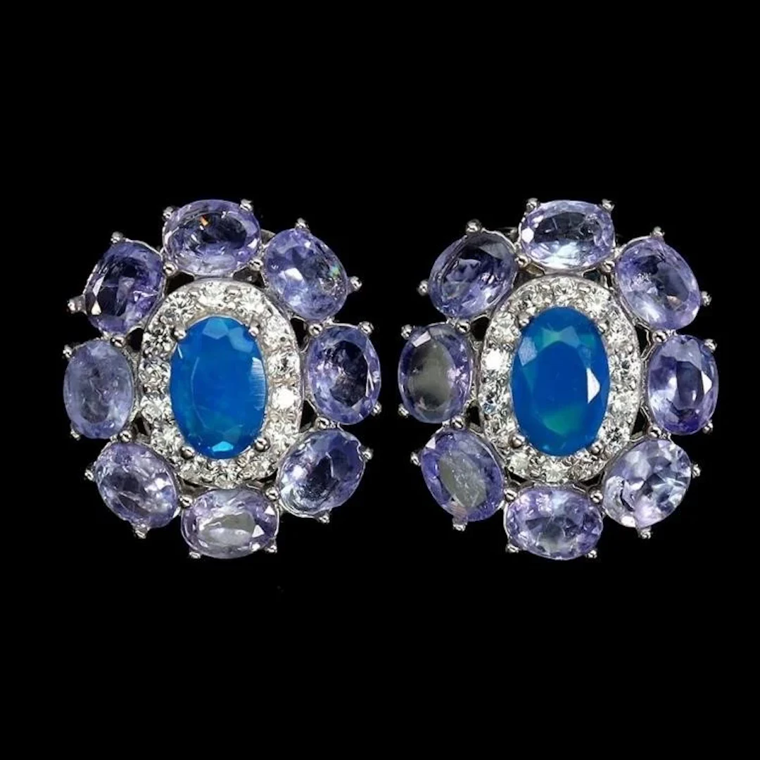 Natural Ethopian Blue Opal & Tanzanite Earrings