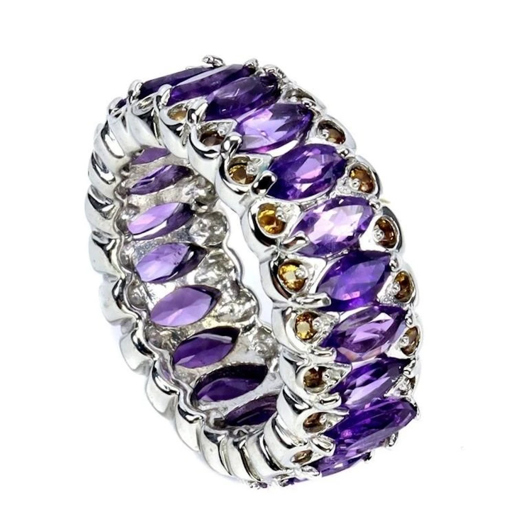 Natural Brazil Amethyst Sapphire Eternity Ring